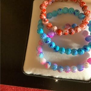 Colorful Speckled Bead Bracelet Stack - Blue, Turquoise & Coral